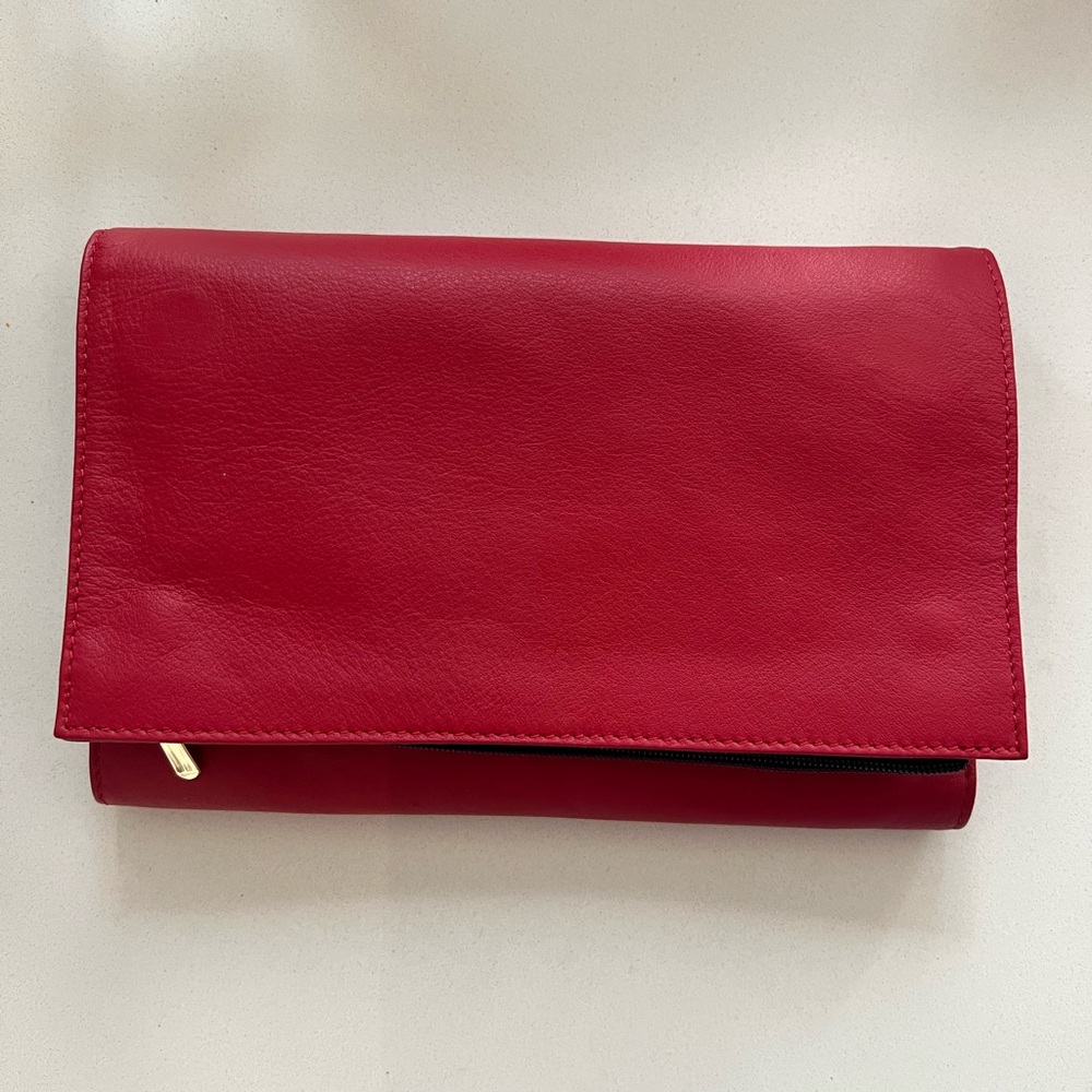 Kusshi Red Leather Trifold Travel Case